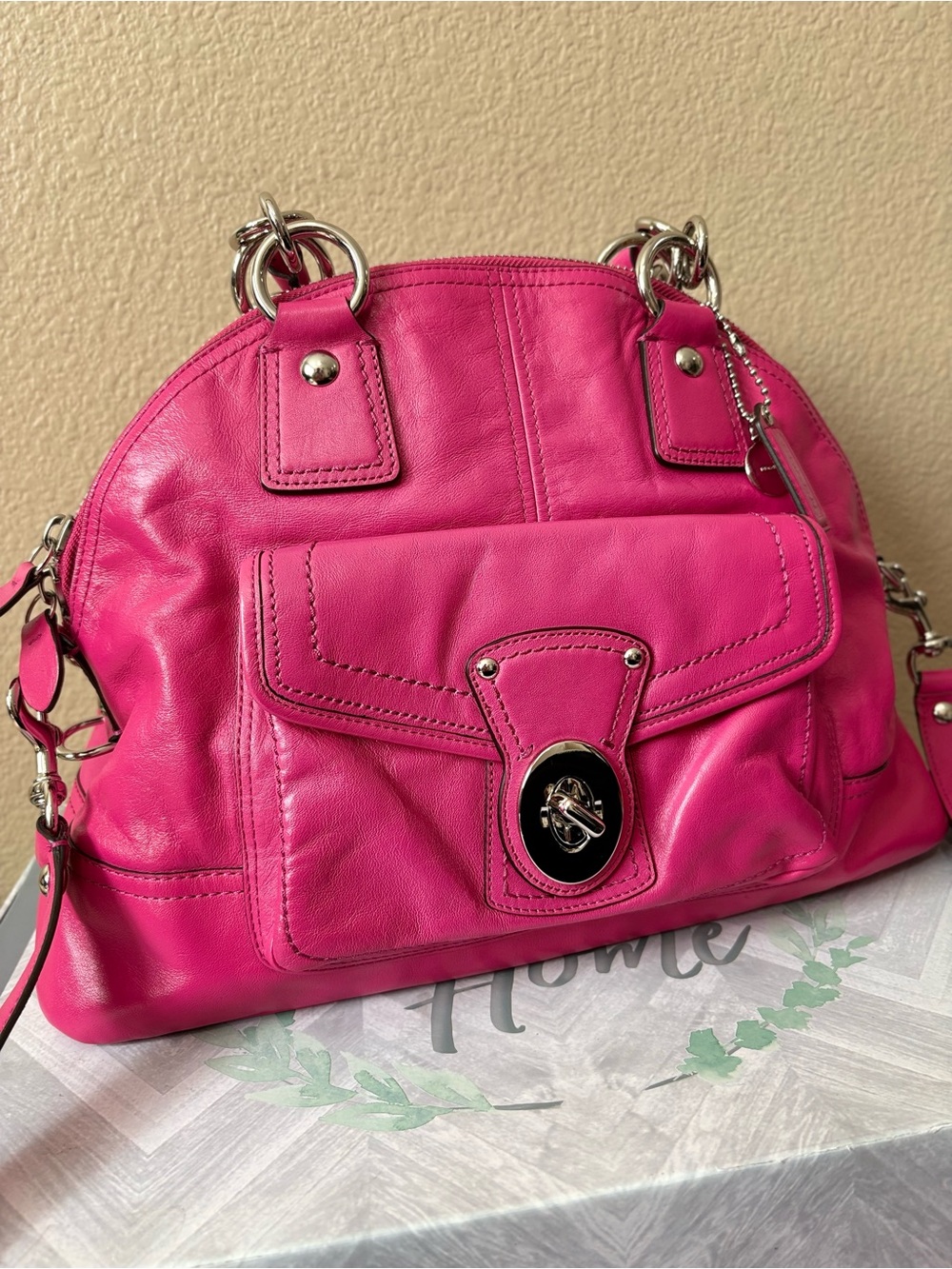 Coach Hot Pink Leather Hobo with Silver Hardware